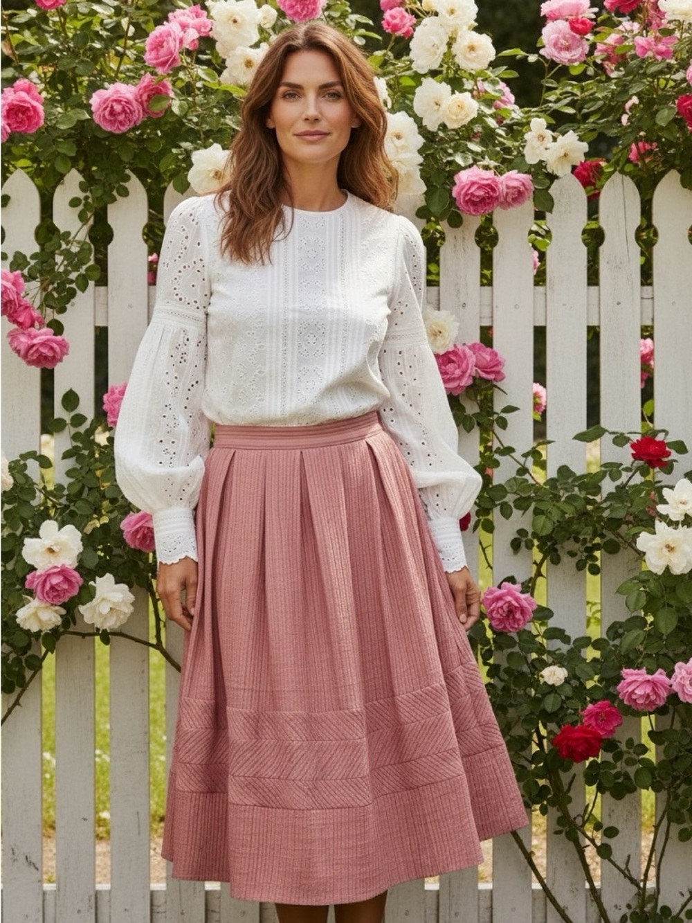 Ellen Tracy NWT 10 Vtg Pink Striped Skirt Linen Blend Cottagecore Farmcore $348